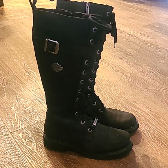Harley Davidson Zip Up/Lace Up Black Suede Riding Boots - Picture 1 of 5